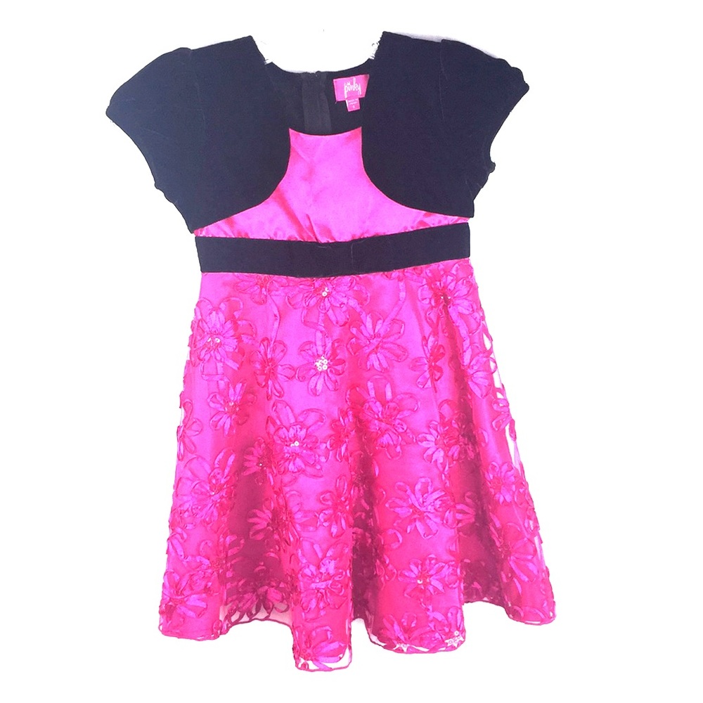Pinky Girls Dress Sz 6 Floral Pink Black
